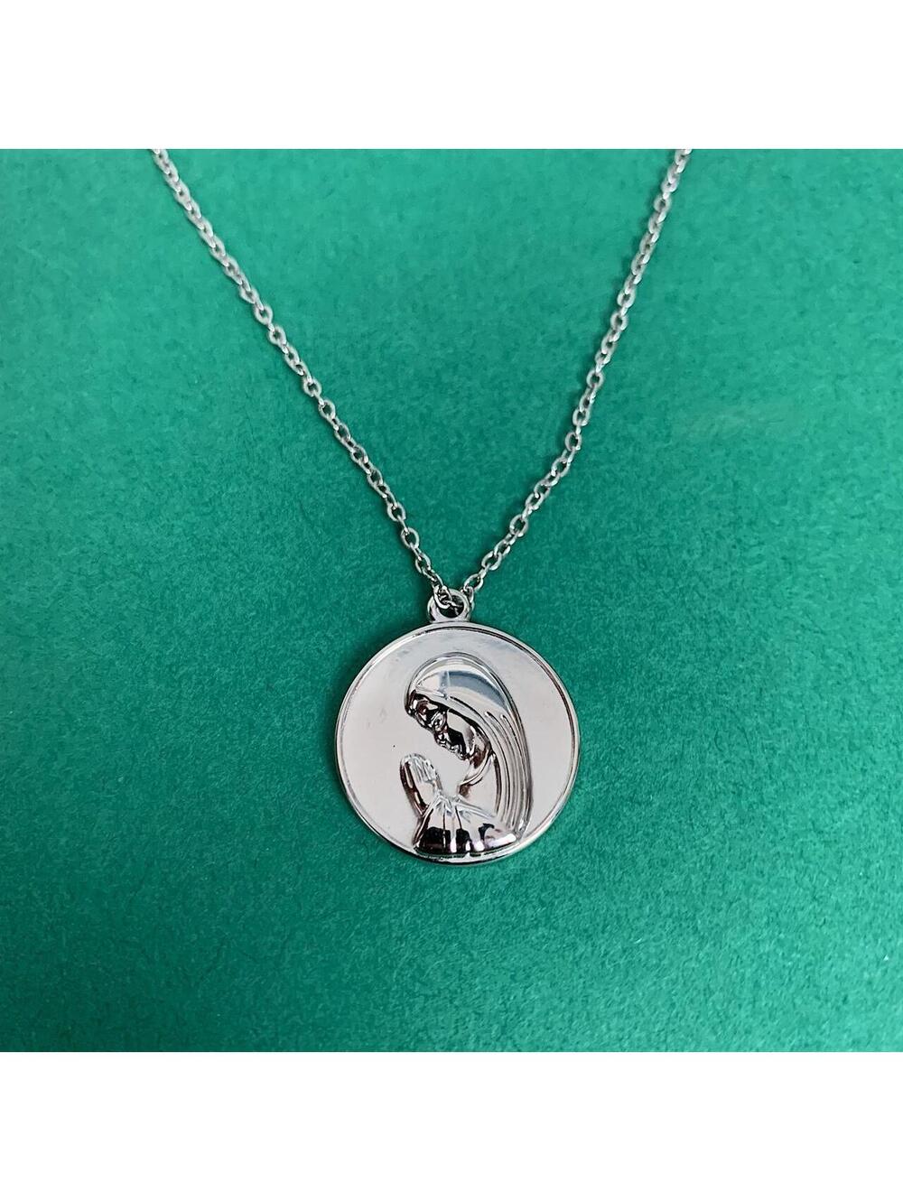 Vintage y2k style Saint Marry Circle pendant silver stainless steel necklace - Picture 7 of 8